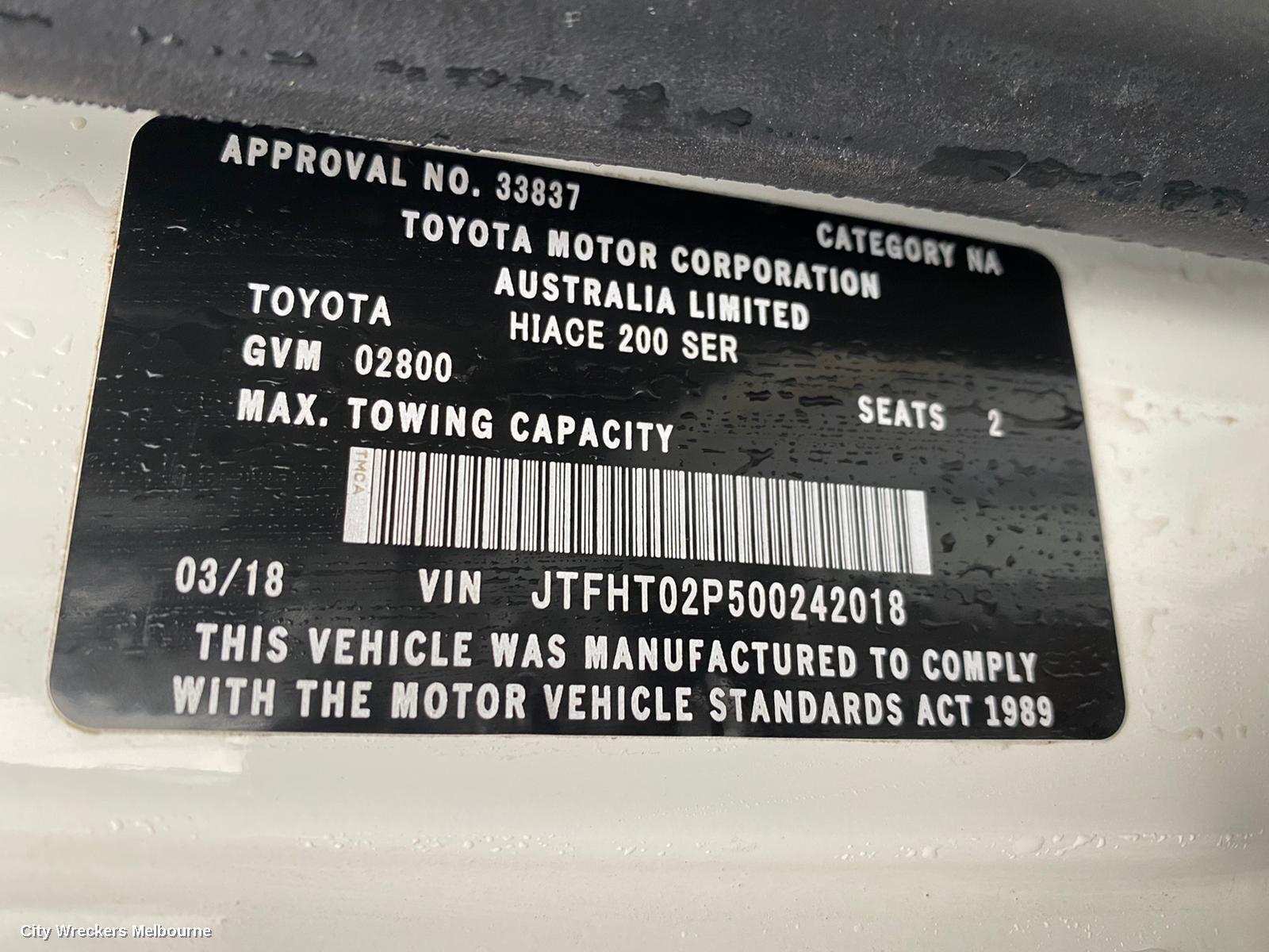 TOYOTA HIACE 2018 Glove Box