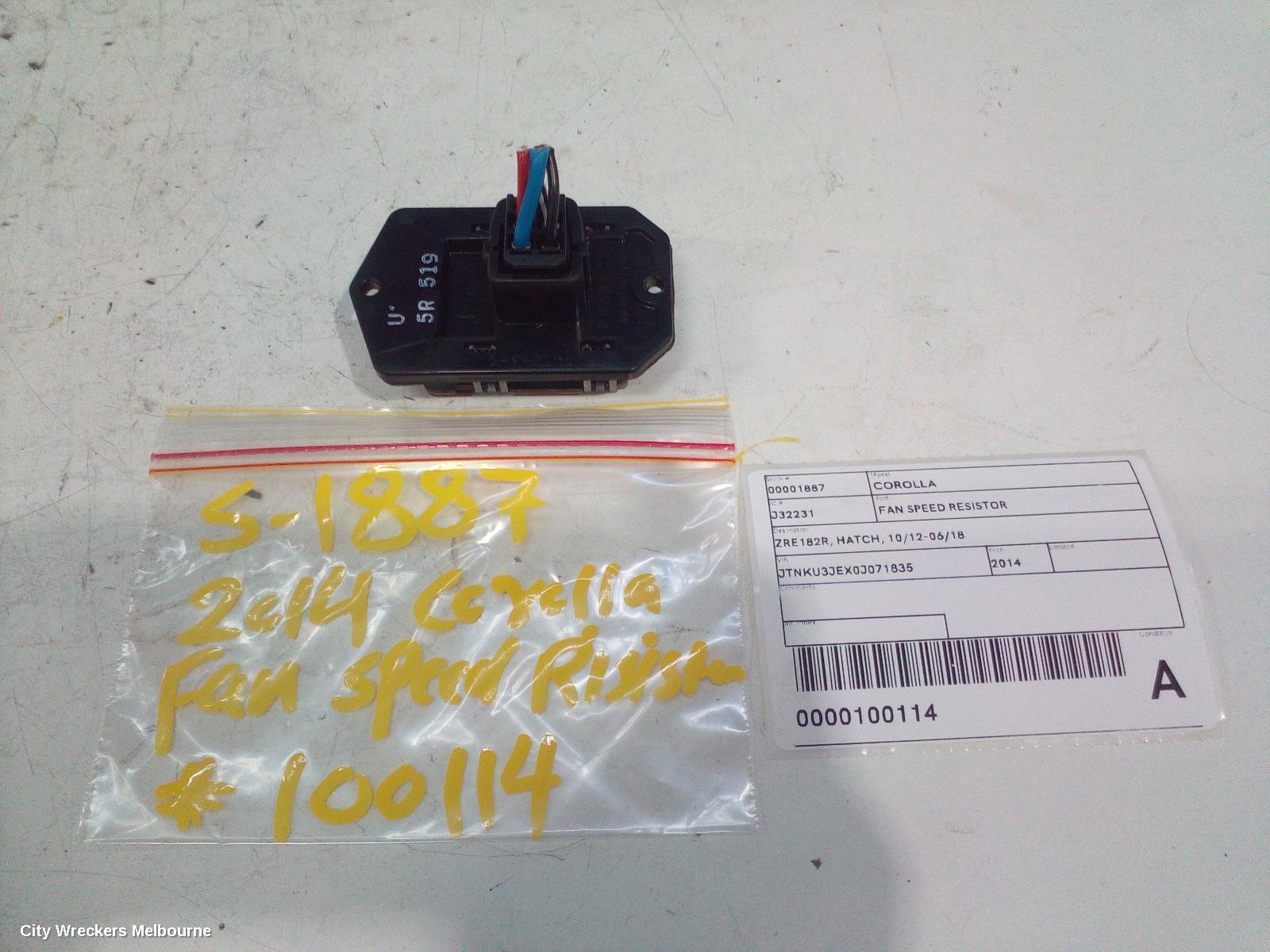 TOYOTA COROLLA 2014 Fan Speed Resistor