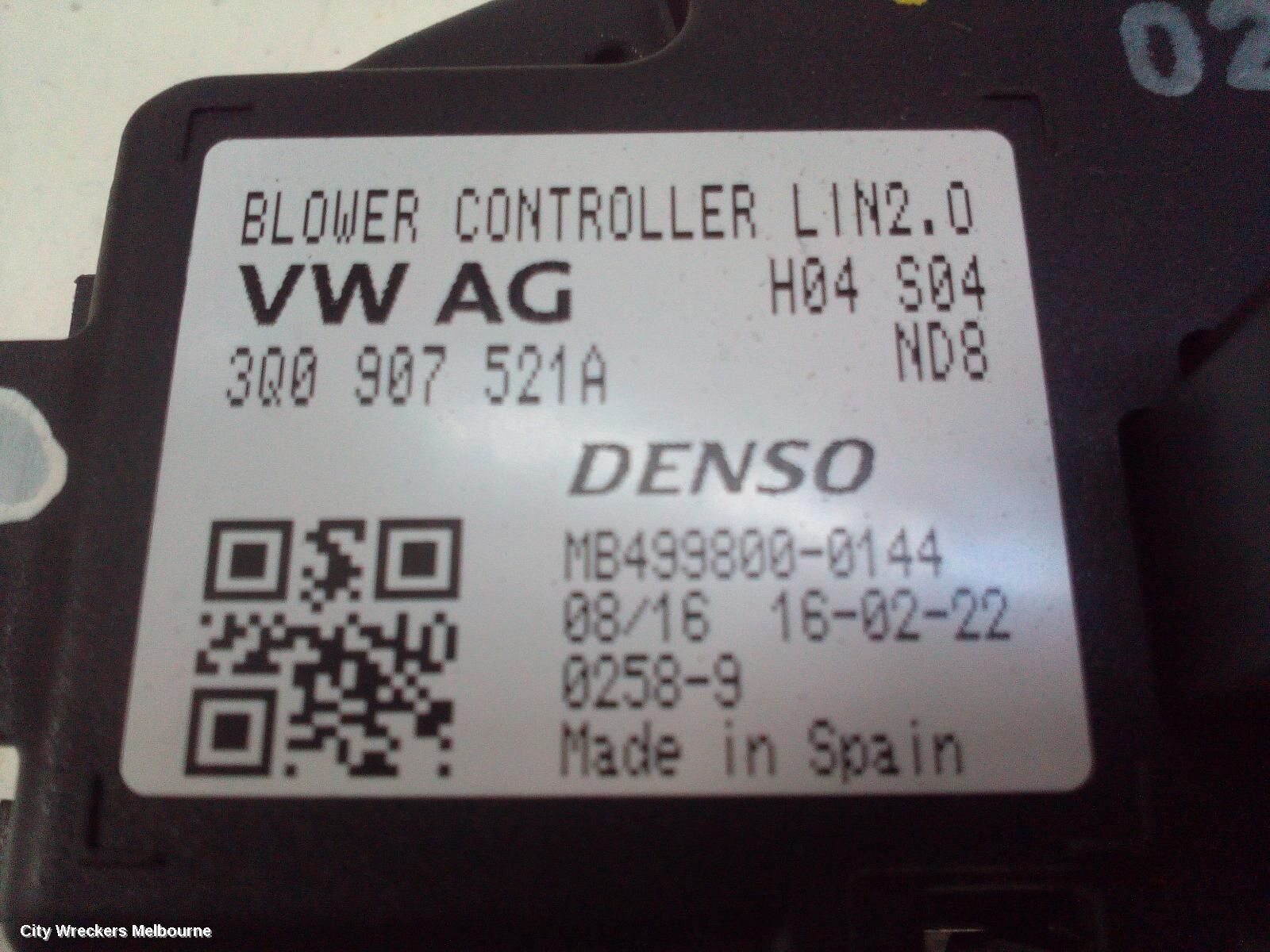 VOLKSWAGEN PASSAT 2017 Fan Speed Resistor