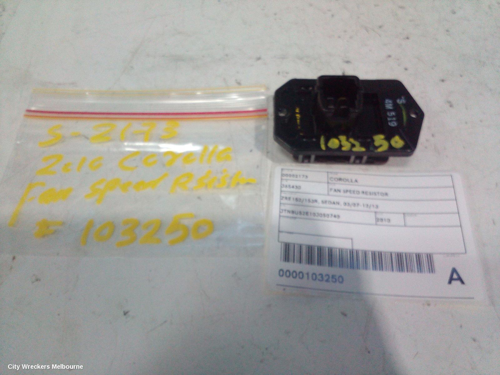 TOYOTA COROLLA 2010 Fan Speed Resistor