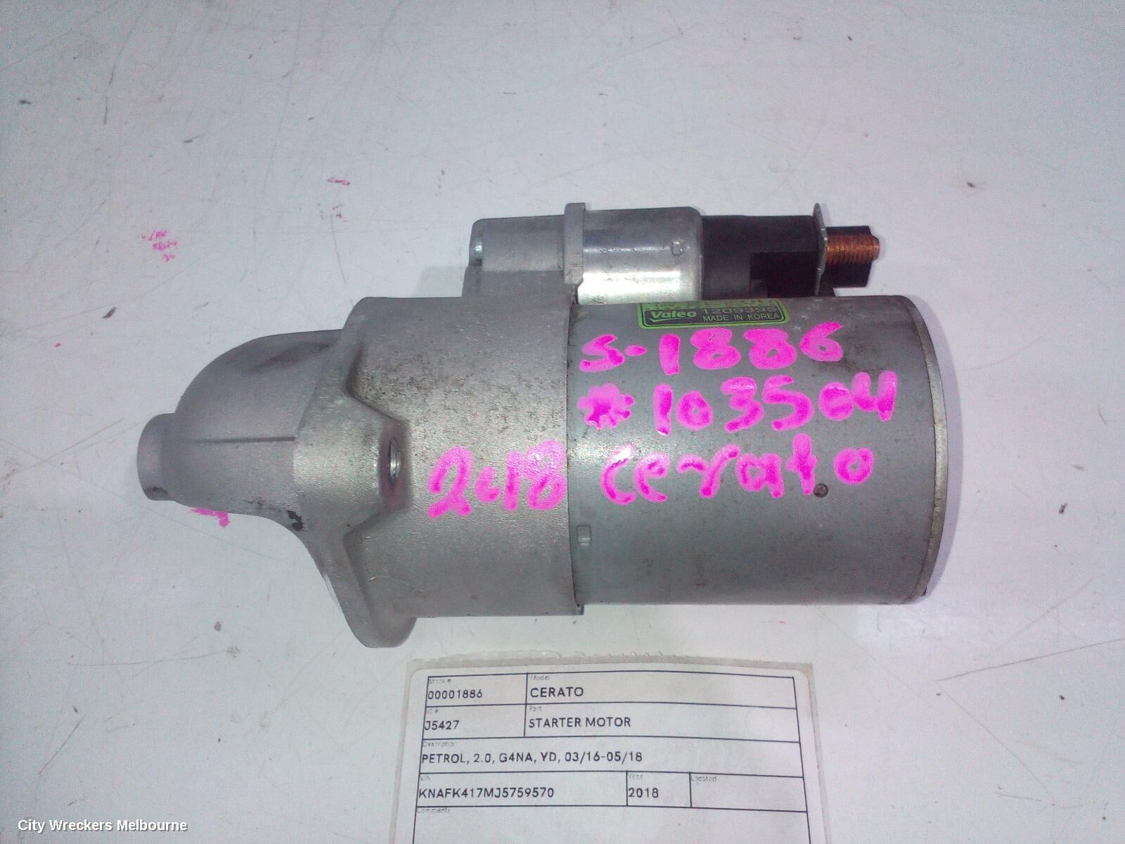 KIA CERATO 2018 Starter