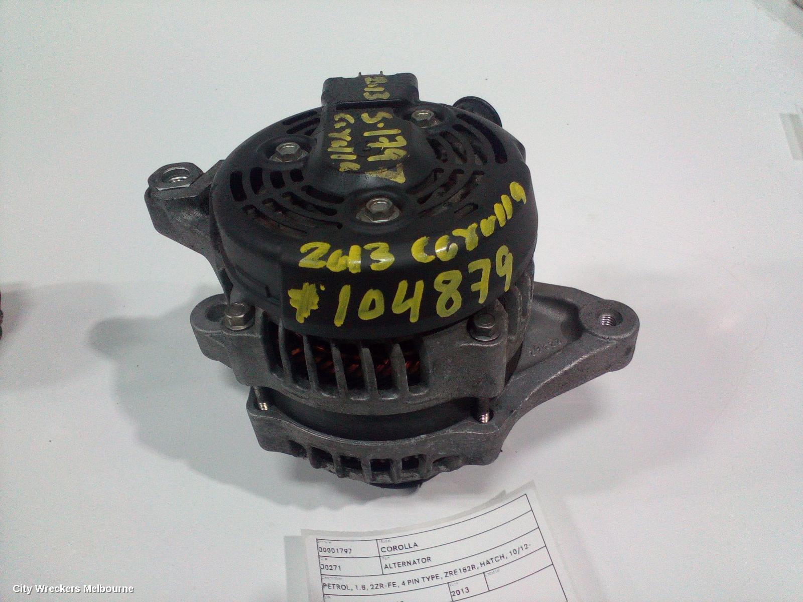 TOYOTA COROLLA 2013 Alternator