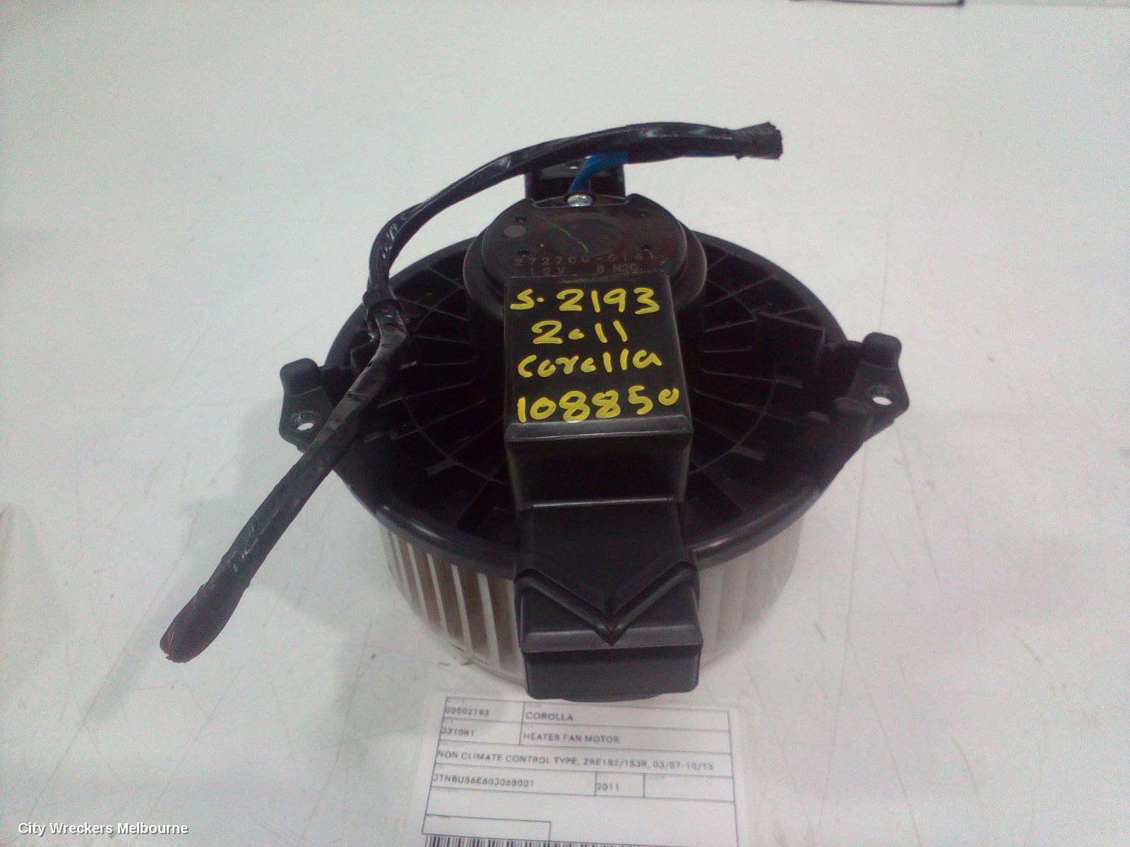 TOYOTA COROLLA 2011 Heater Fan Motor