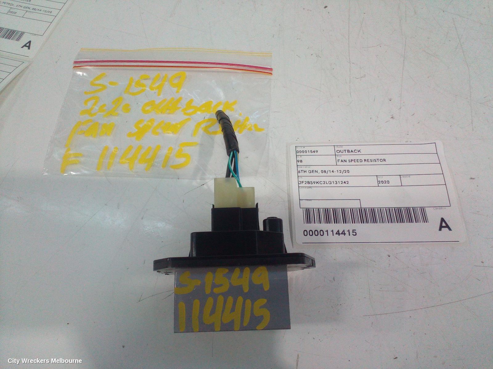 SUBARU OUTBACK 2020 Fan Speed Resistor