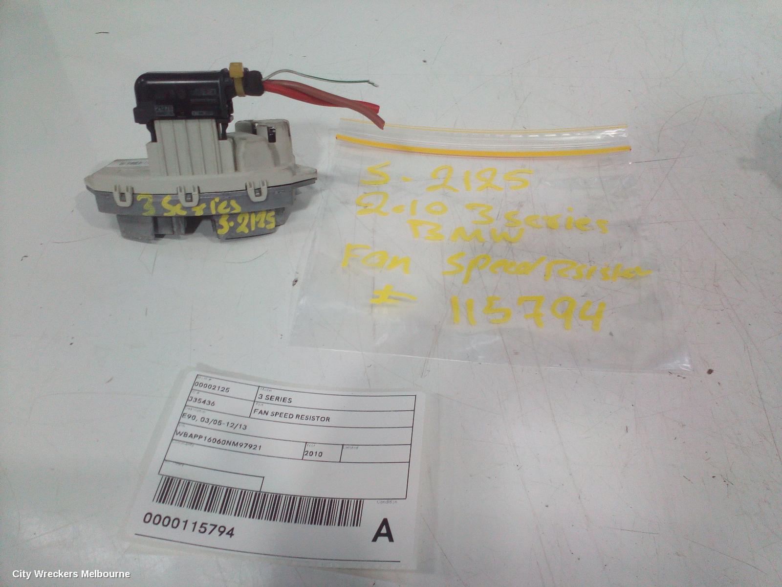 BMW 3 SERIES 2010 Fan Speed Resistor