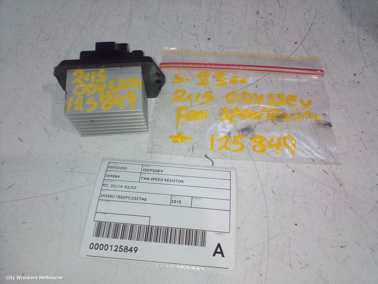 HONDA ODYSSEY 2015 Fan Speed Resistor