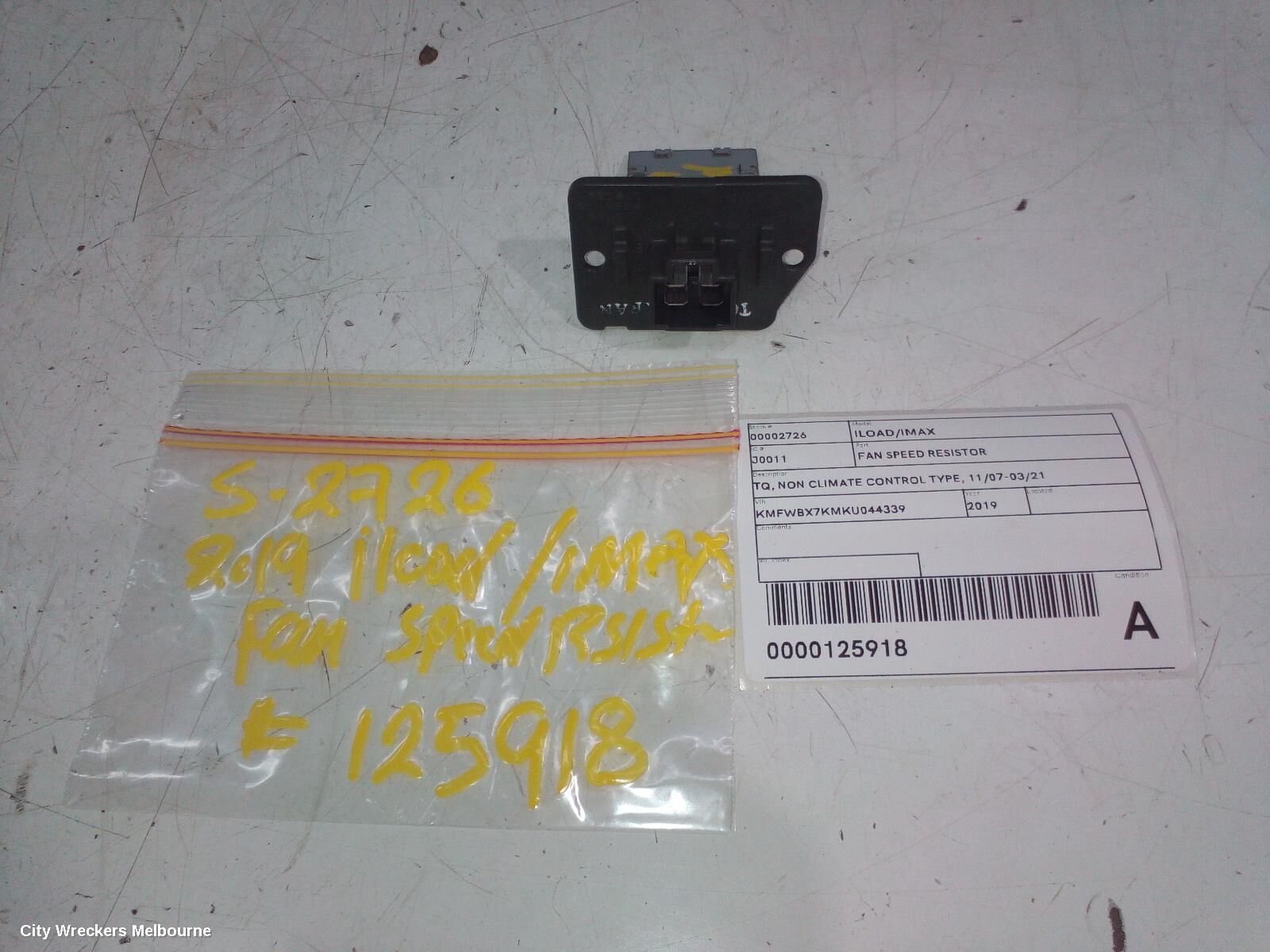 HYUNDAI ILOAD/IMAX 2019 Fan Speed Resistor