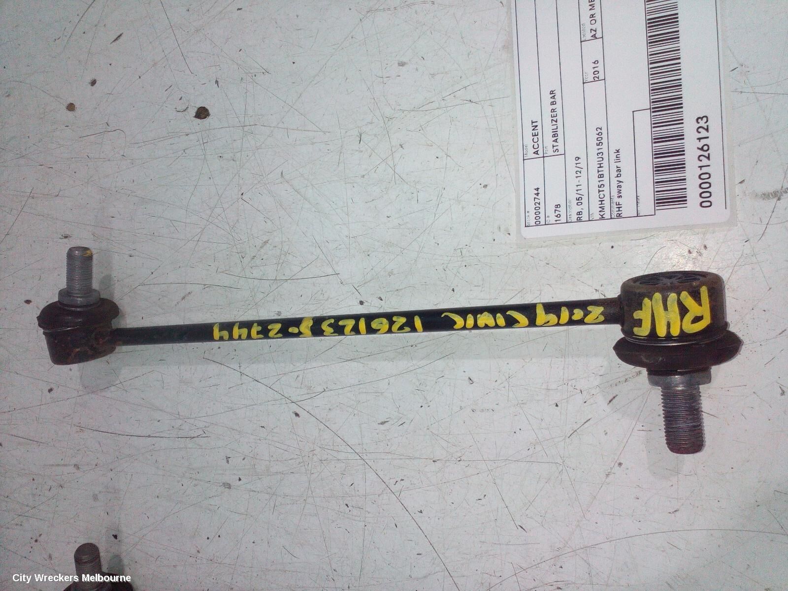 HYUNDAI ACCENT 2016 Stabiliser Bar