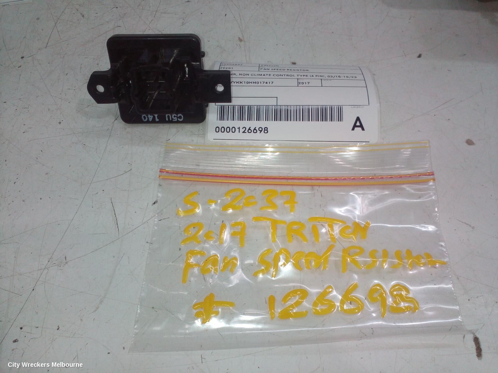 MITSUBISHI TRITON 2017 Fan Speed Resistor