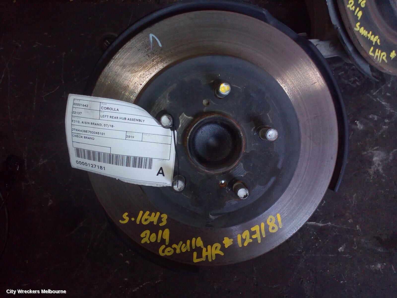 TOYOTA COROLLA 2019 Left Rear Hub Assembly