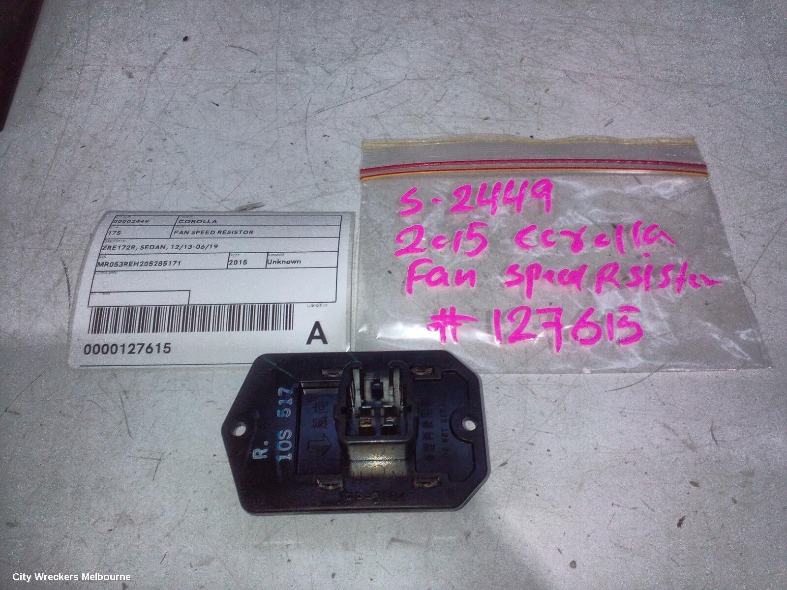 TOYOTA COROLLA 2015 Fan Speed Resistor