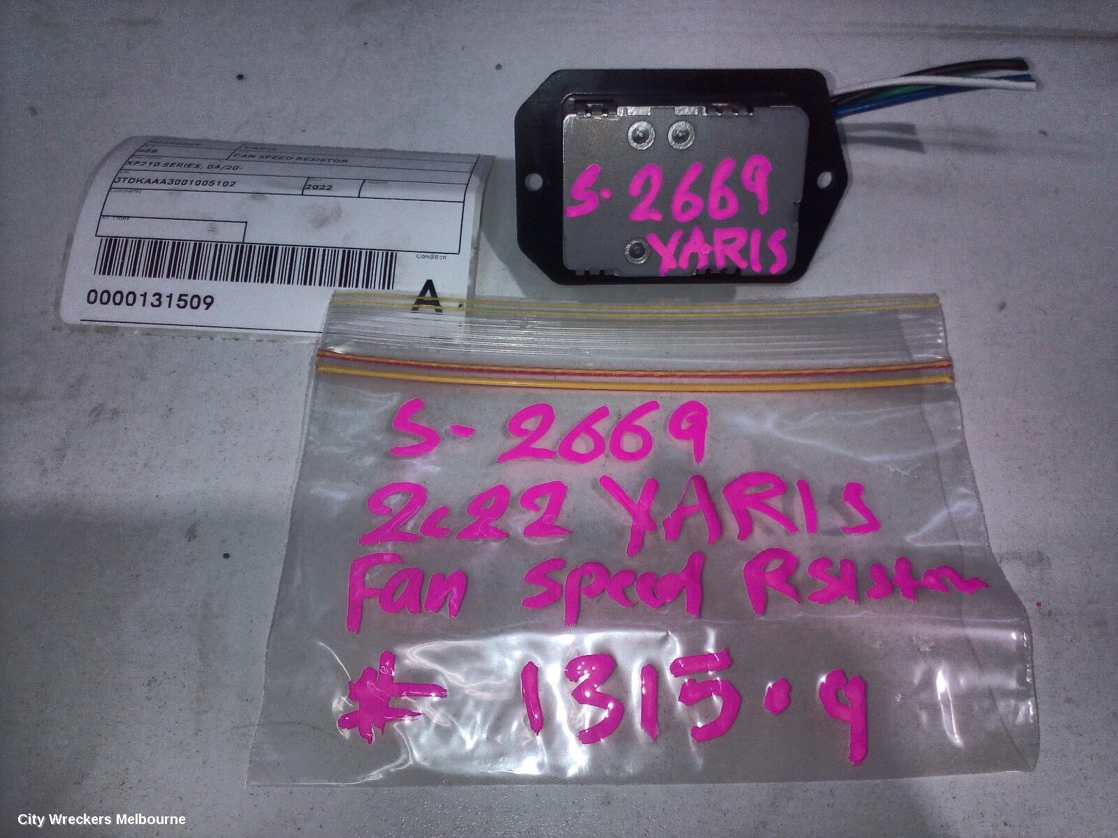 TOYOTA YARIS 2022 Fan Speed Resistor