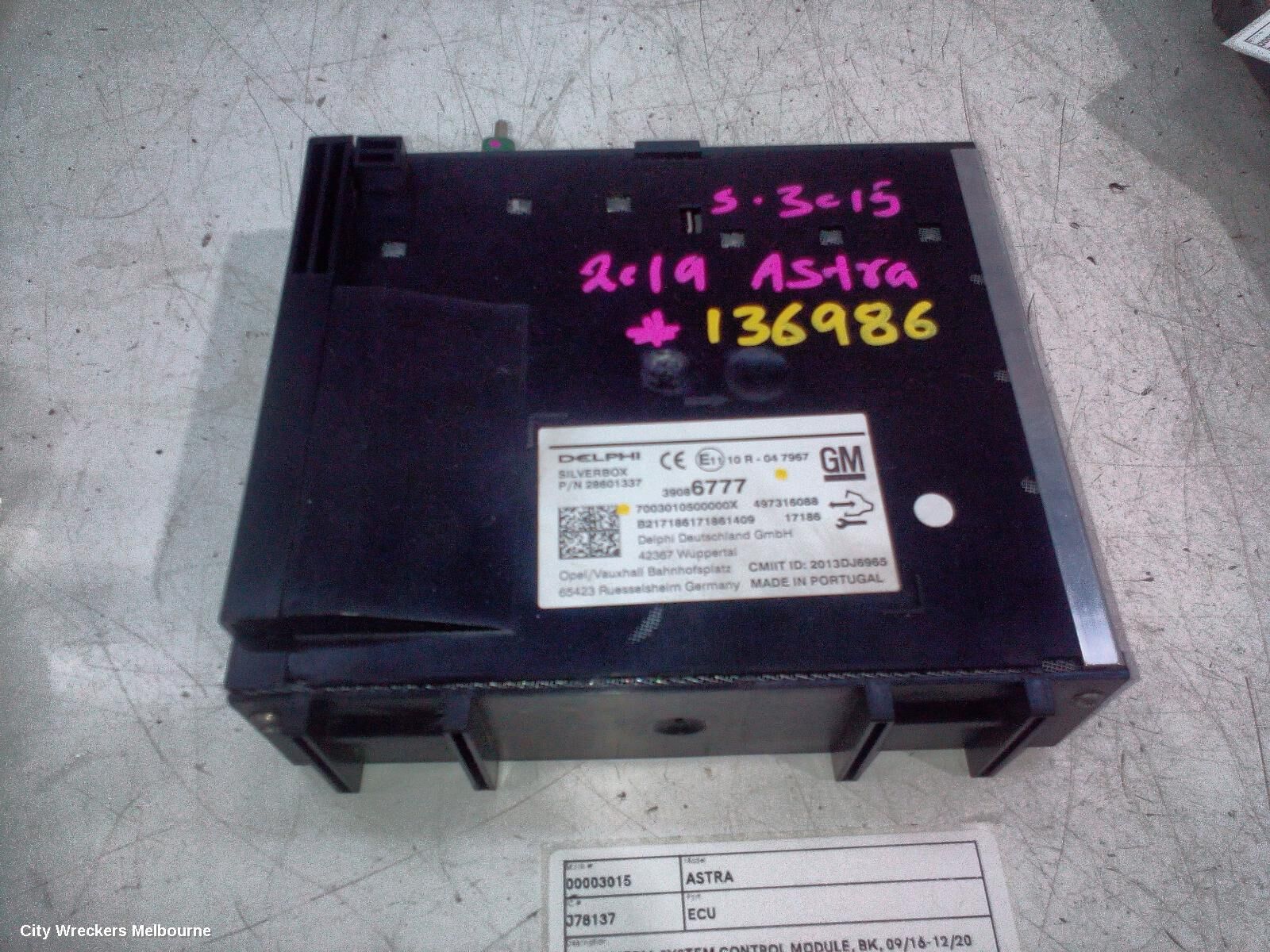 HOLDEN ASTRA 2019 Ecu