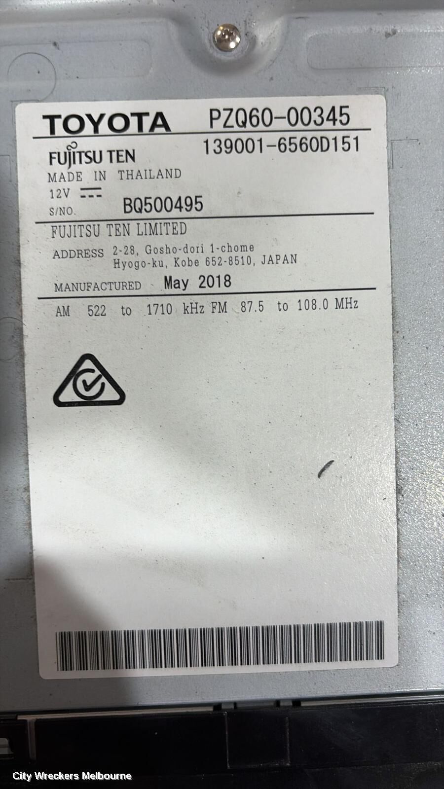 TOYOTA HIACE 2018 Radio/Cd/Dvd/Sat/Tv