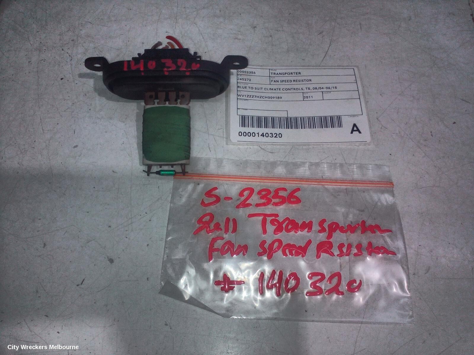 VOLKSWAGEN TRANSPORTER 2011 Fan Speed Resistor