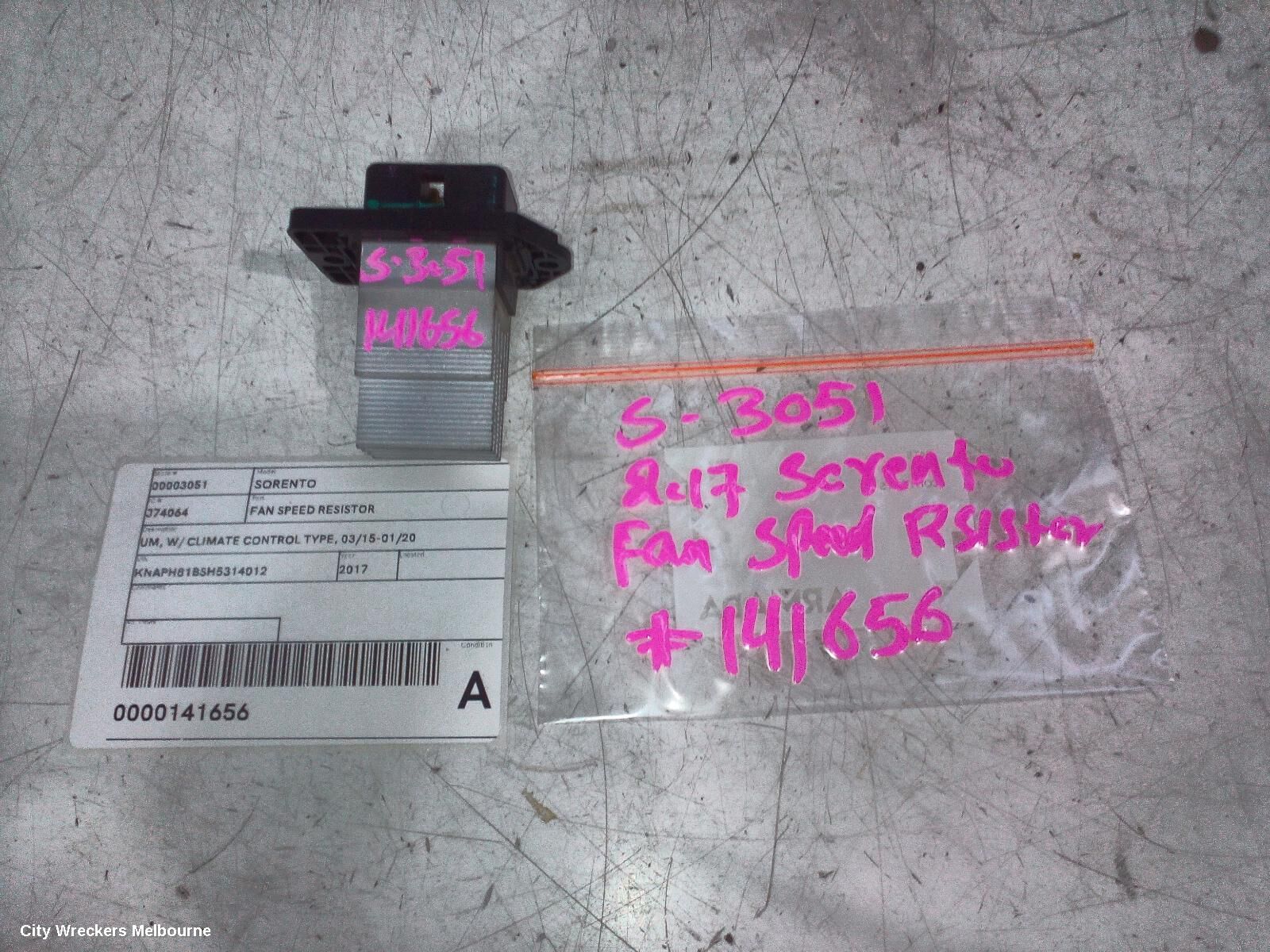 KIA SORENTO 2017 Fan Speed Resistor