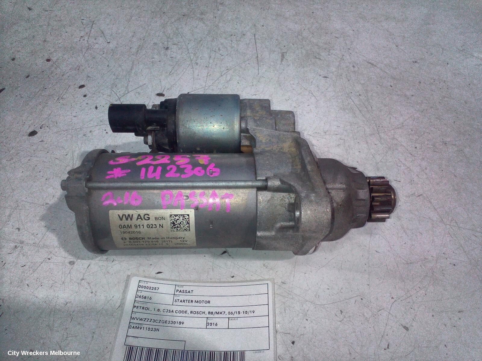 VOLKSWAGEN PASSAT 2016 Starter