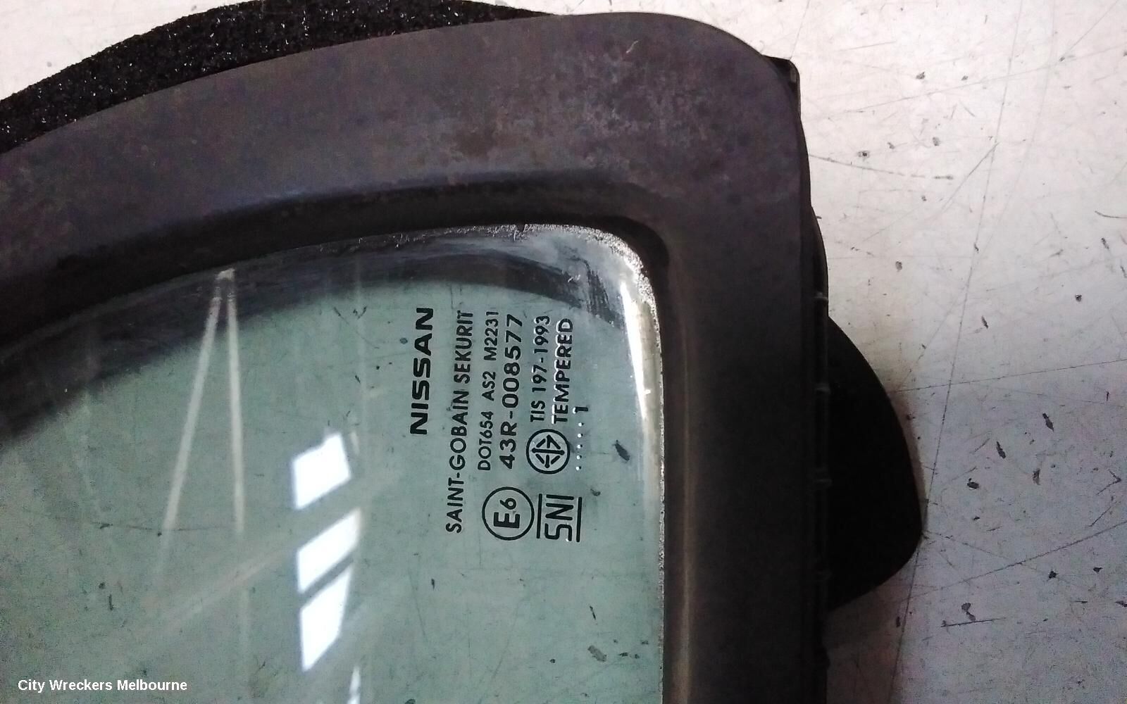 NISSAN MICRA 2011 Left Rear 1/4 Door Glass