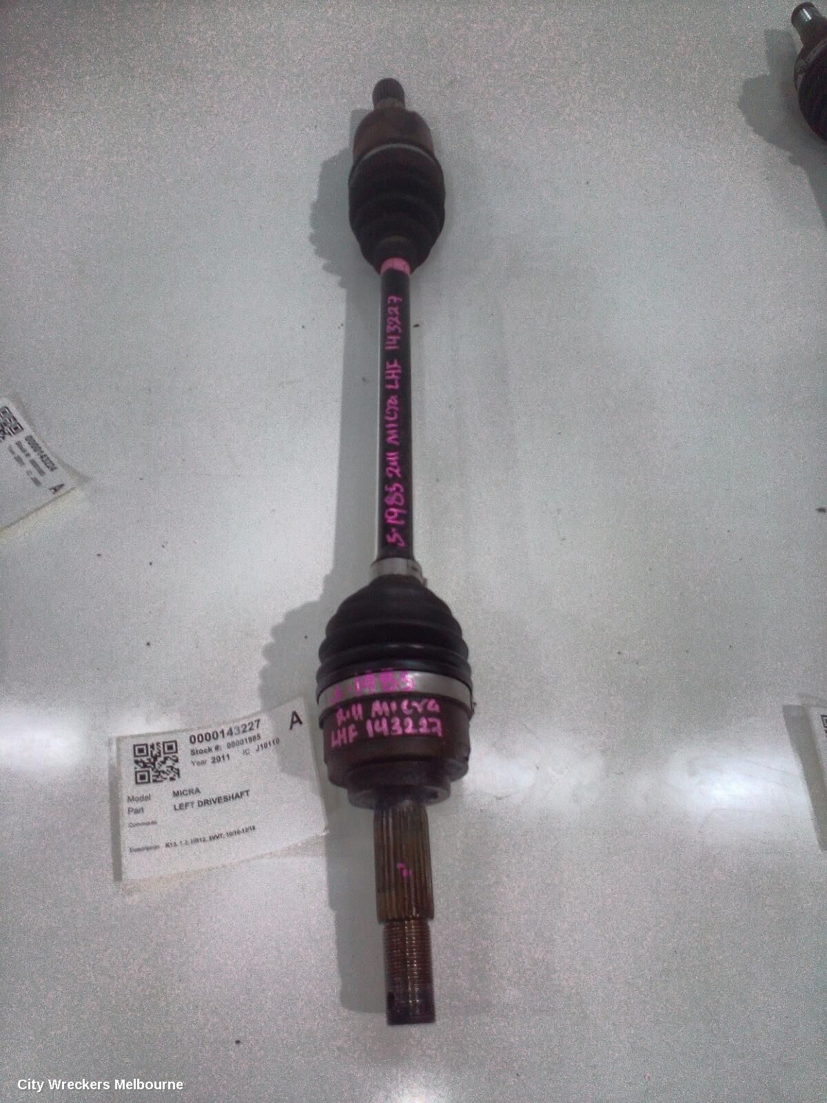 NISSAN MICRA 2011 Left Driveshaft