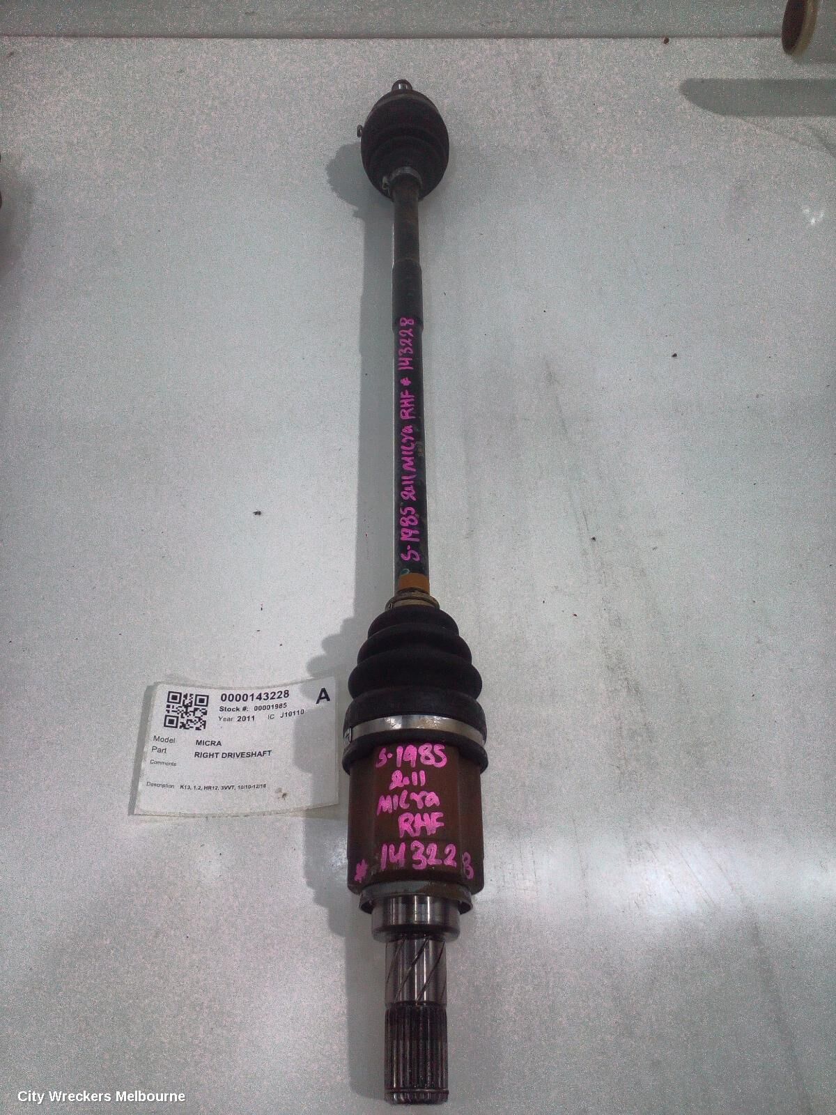 NISSAN MICRA 2011 Right Driveshaft