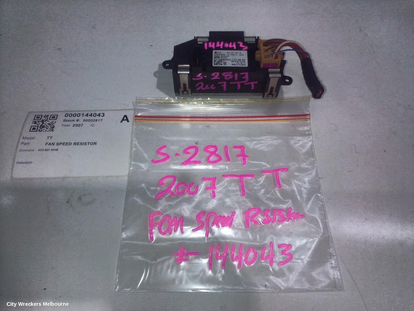 AUDI TT 2007 Fan Speed Resistor