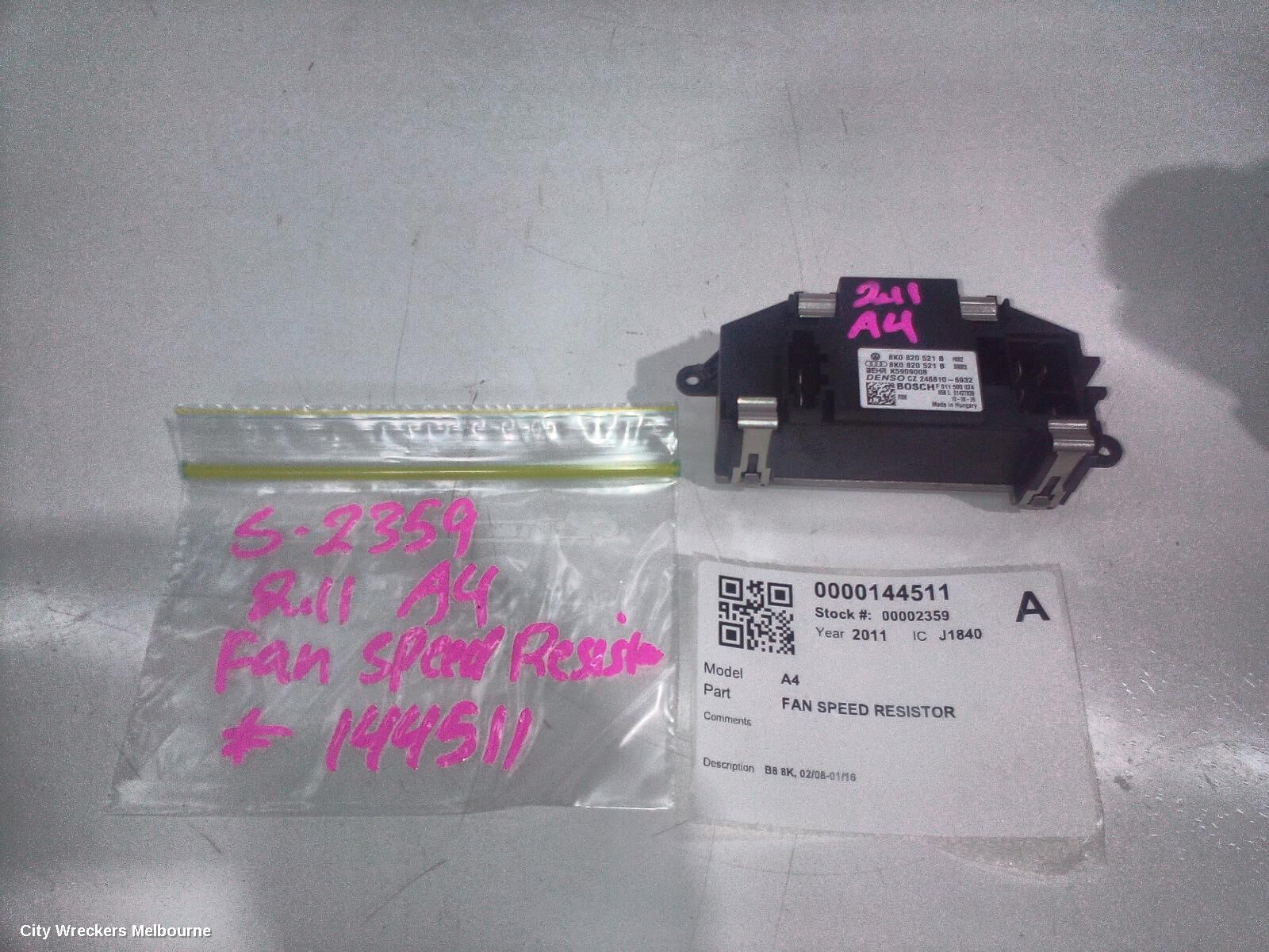 AUDI A4 2011 Fan Speed Resistor