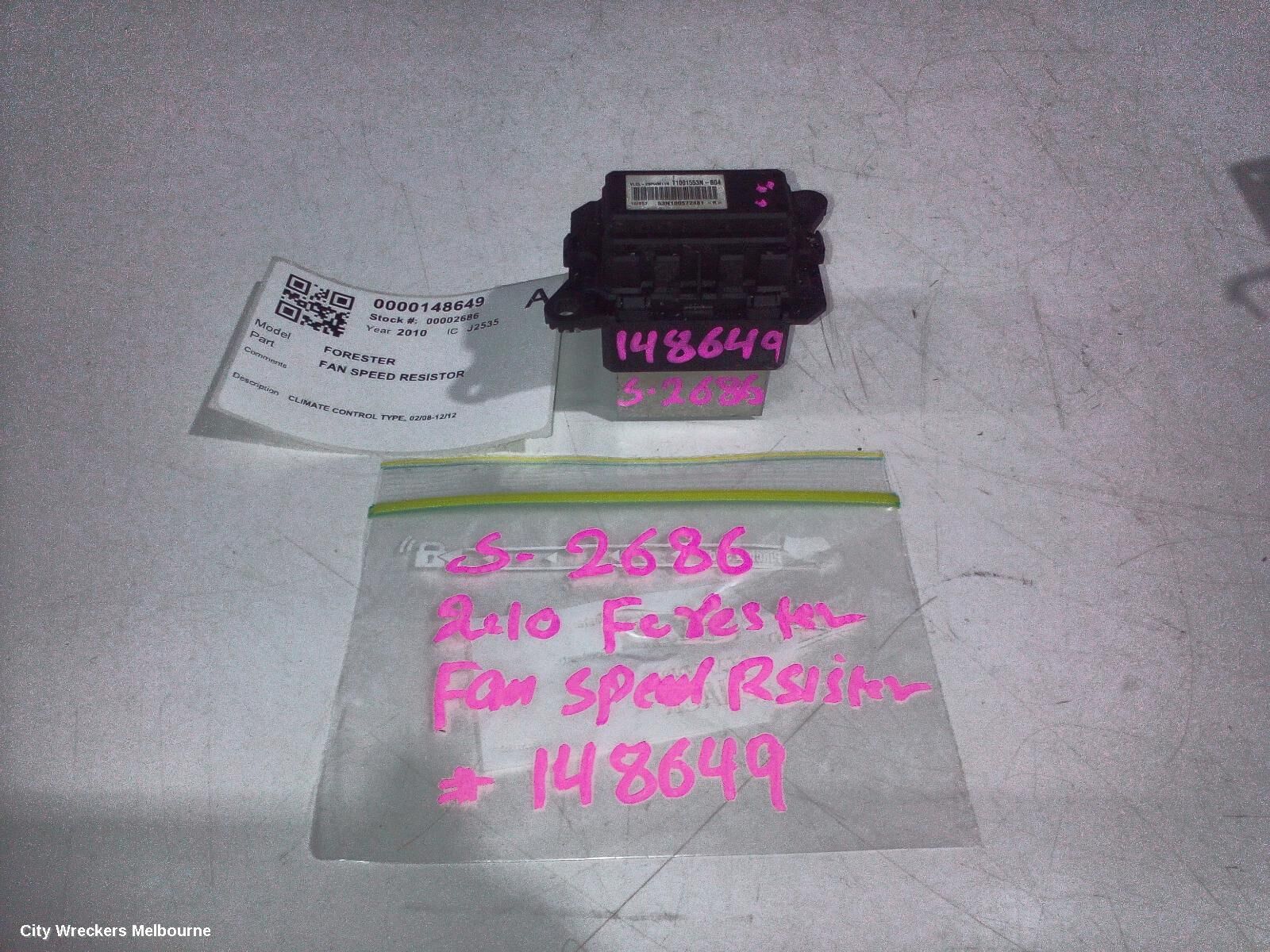 SUBARU FORESTER 2010 Fan Speed Resistor