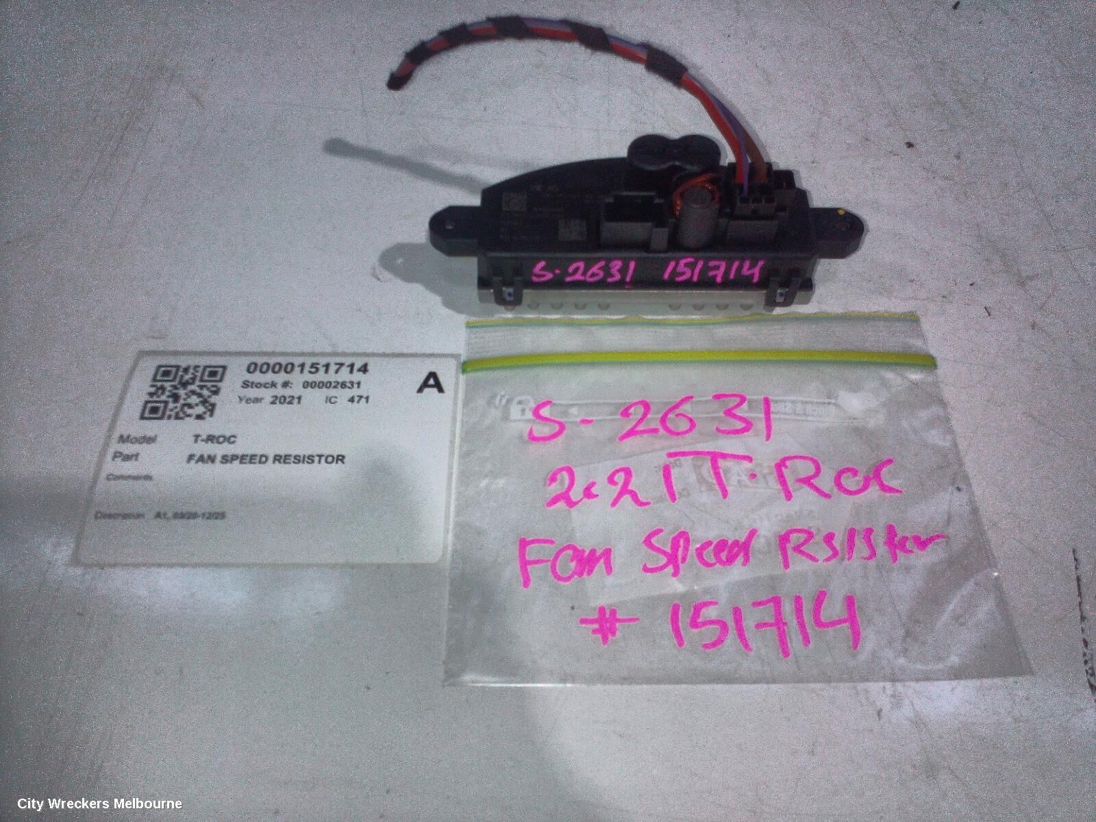 VOLKSWAGEN T-ROC 2021 Fan Speed Resistor