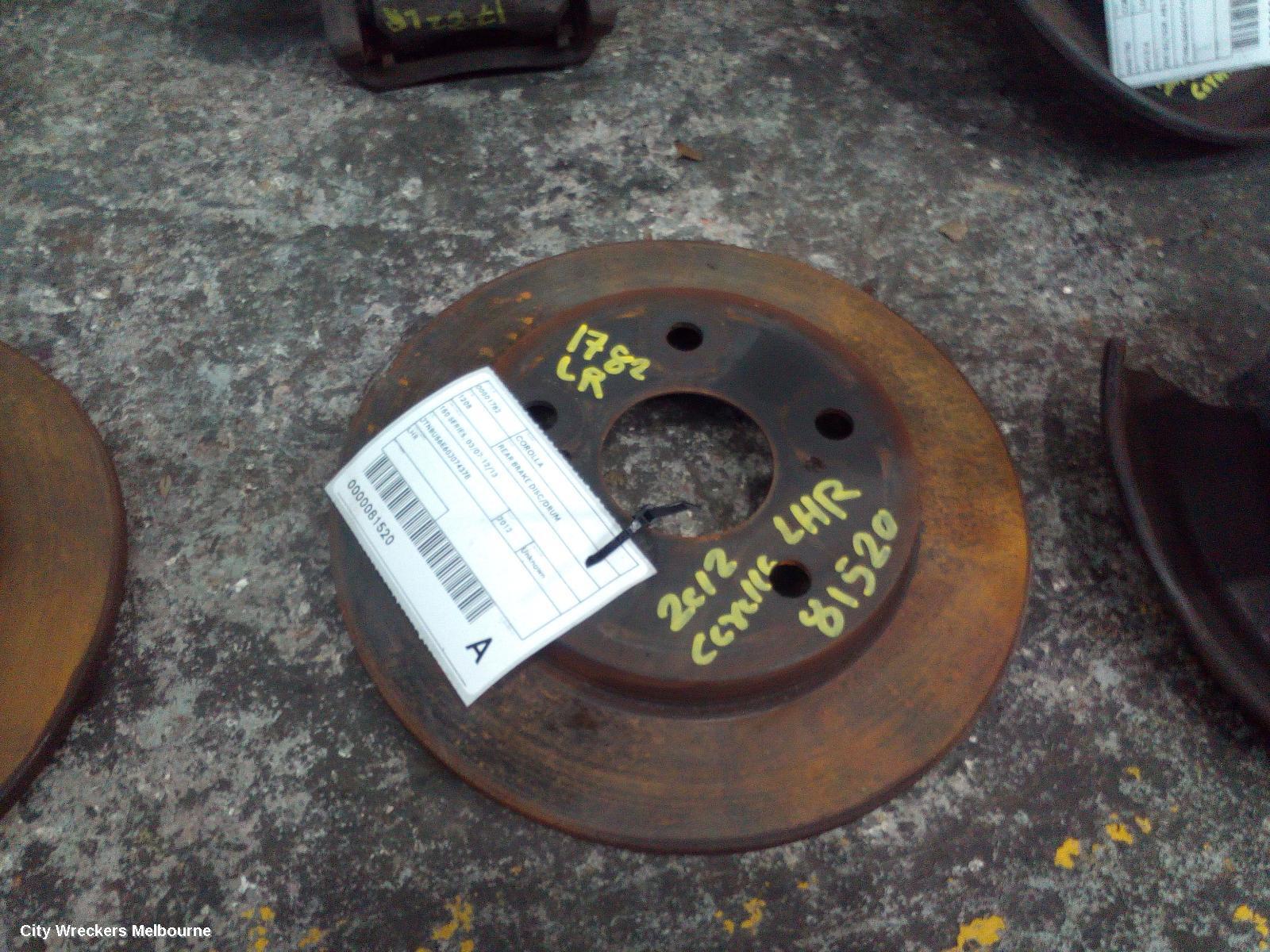 TOYOTA COROLLA 2012 Rear Brake Disc/Drum