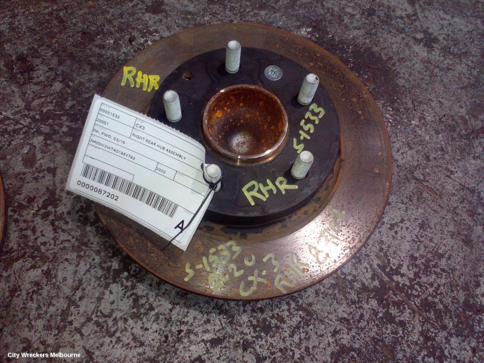 MAZDA CX3 2020 Right Rear Hub Assembly