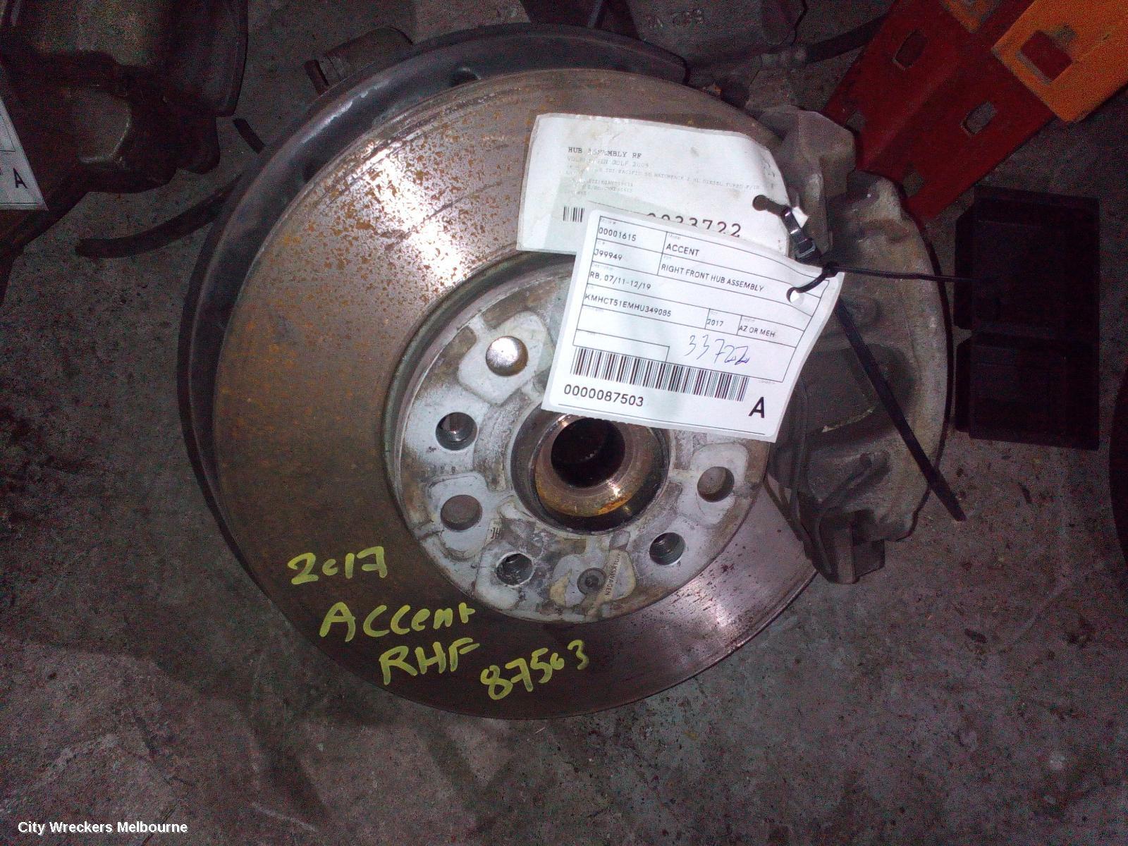 HYUNDAI ACCENT 2017 Right Front Hub Assembly
